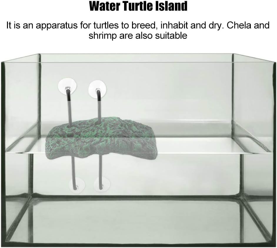 Turtle Climbing , Basking Automatic Floating Pier Terrapin Dock Reptile Ramp Terrarium Ornament with Suction Cup for Semi Aquatic Animals(L)