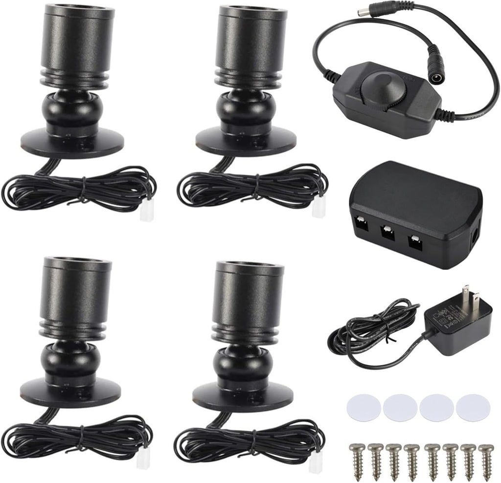 YaeCCC Dimmable LED Mini Spotlight Jewelry Showcase Display Lights Black Shell Surface Mount (Pack-4,Warm White 3000k)