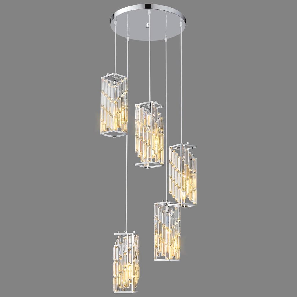 Chrome Pendant Lighting Modern Pendant Light, Mini Crystal Chandeliers,Adjustable Pendant Light Fixture for Kitchen Island Dinning Room Bedroom (5 Light)