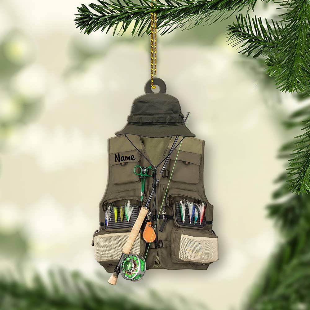 Personalized Fisherman Shirt 2D Flat Acrylic Ornament, Bass Fishing Christmas Ornament, Fishings Tools Keepsake, Fish Ornaments Fishing Man Decor Ornaments Fisherman Dad Gift 21