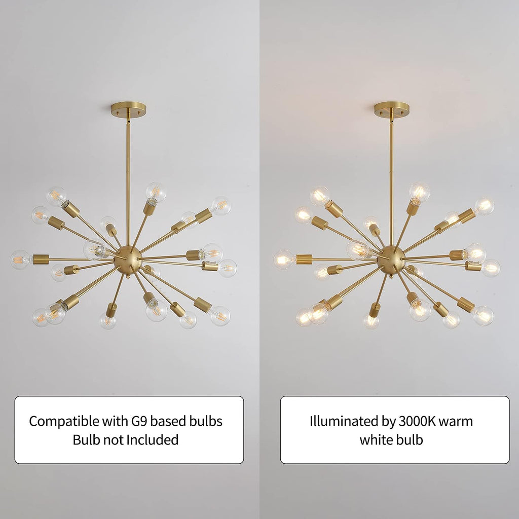 Mid-Century Sputnik Chandeliers 18-Lights, Modern Semi Flush Mount Ceiling Light Fixture Industrial Retro Hanging Lamps for Kitchen Living Room Dining Bedroom Corridor, Gold（Bulb Not Included）