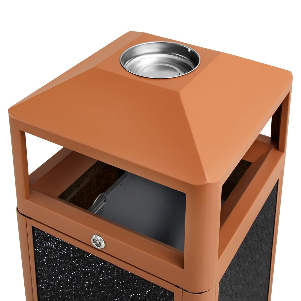 Commercial Square Receptacle Garbage Can with Dome Lid, W/Stylish Panels,Brown, 15 Gallon