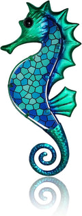 LIFFY Metal Seahorse Wall Art Mosaic Glass Ocean Wall Decor Coastal Sculpture Hanging Decoration for Home Garden Fence Pool Beach Bathroom