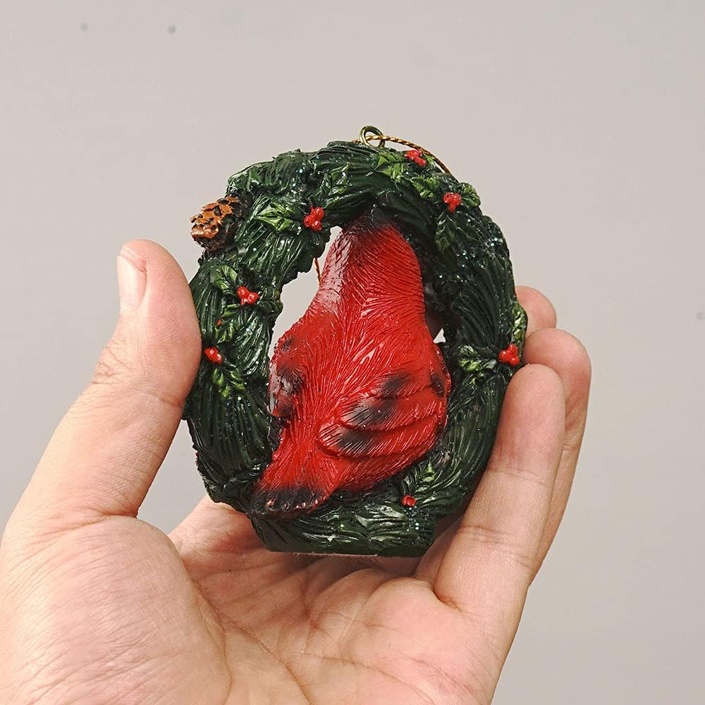 Christmas Small Animal Wreath Swing Ornament Hanging Decor for Xmas Tree Home Office Room Decoration with String (New, Red Bird)