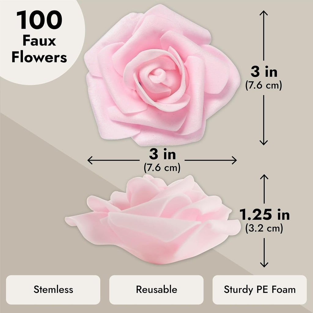 Juvale Wedding Decor Artificial Flowers Carnation Heads - Faux Flowers for Vase, Centerpiece Table Decorations, Wedding Centerpieces & Bridal Bouquet & - Bulk 100 Pack, 3-Inch Diameter, Light Pink
