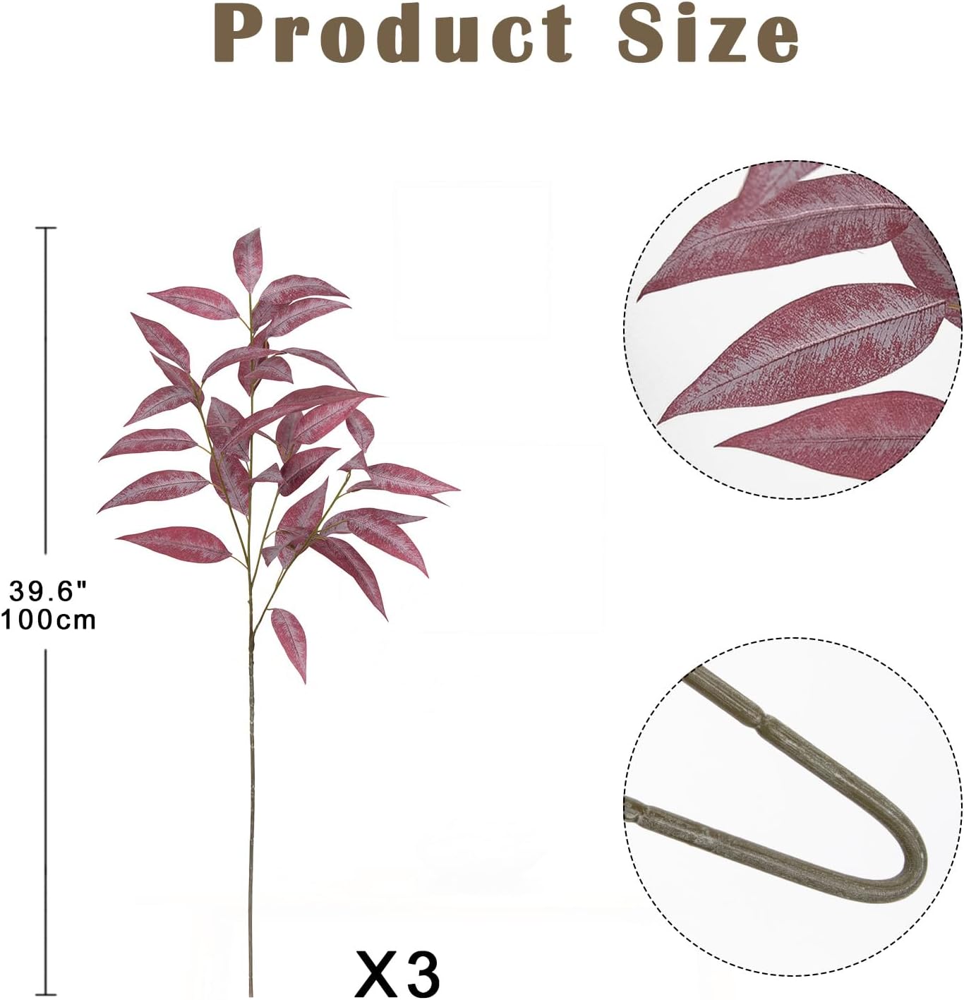 Briful Faux Fall Stems Eucalyptus Stems Artificial Branches for Vase Set of 3 Fake Burgundy Stems Sprays for Home Decor Indoor Party Wedding