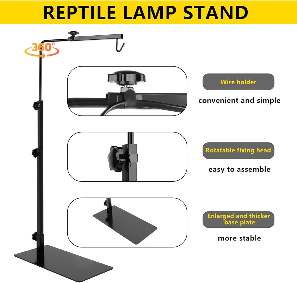 LUCKY HERP Reptile Lamp Stand, Adjustable 14-37 inch Metal Floor Light Holder, Heat Lamp Stand Reptile Light Stand for Glass Terrarium Heating Light & Dome Lampshade