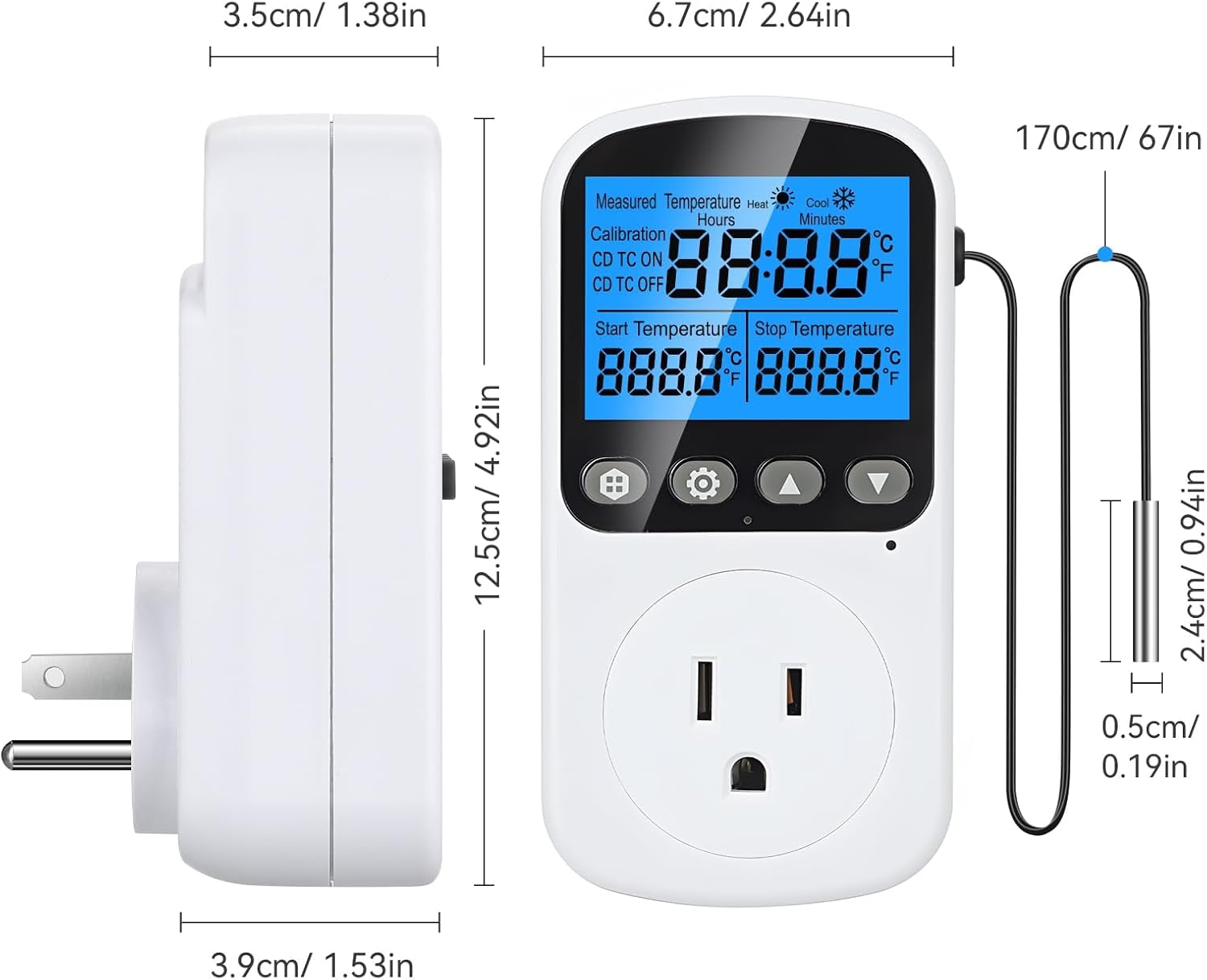INKBIRDPLUS Temperature Controller Outlet, Smart Heating Cooling Control with 4 Timing Modes, Backlit LCD, Calibration, Ideal for Reptile, Incubation, Aquarium, Home Brewing (TC+CD)