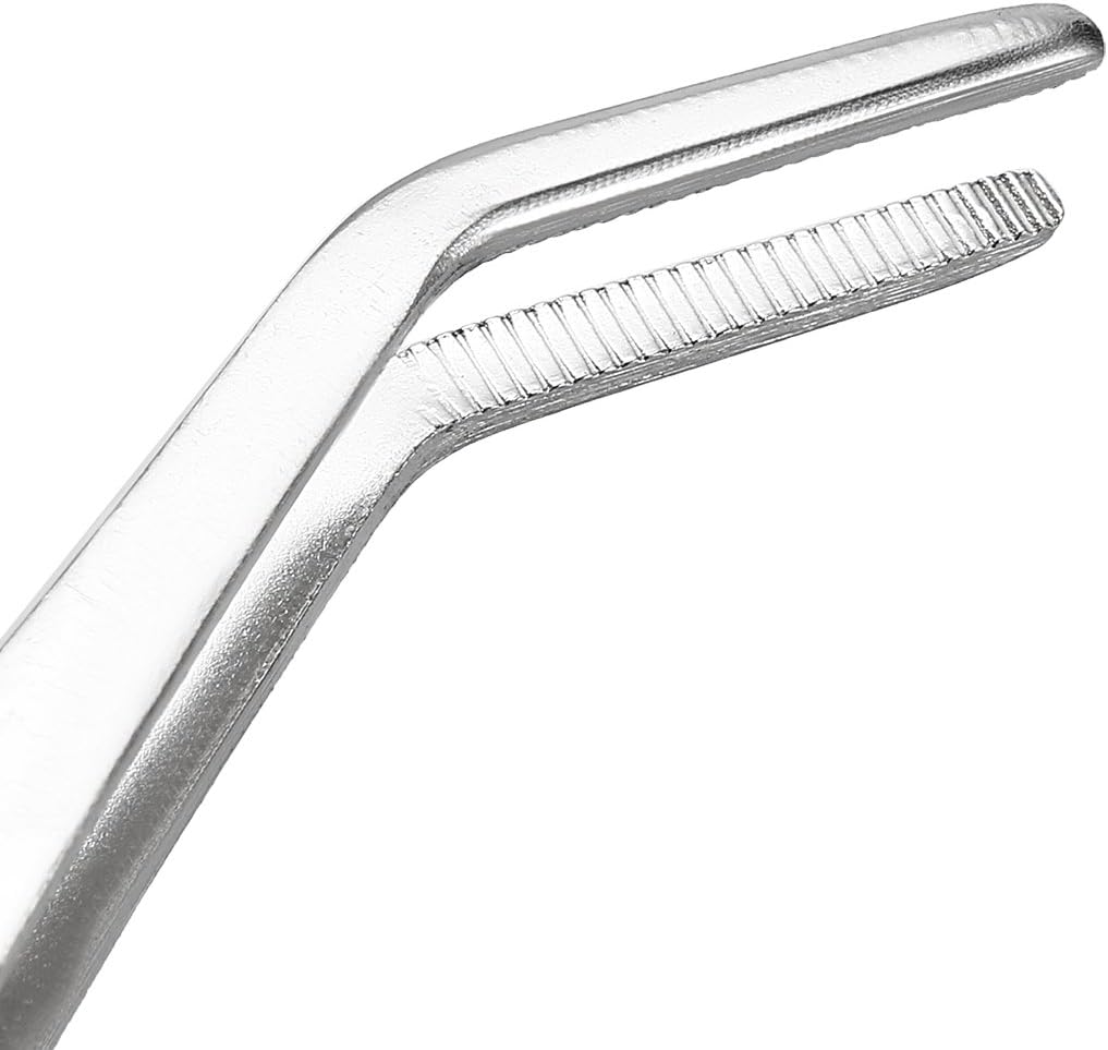 uxcell 8-Inch Stainless Steel Tweezers with Curved Serrated Tip Daily Garden Tool