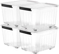 Nazhura 72 Quart Plastic Storage Bin, Stackable and Nestable Storage Boxes with Clear Lids and Secure Latching Buckles, Large Storage Container (Clear, 72Quart-4Pack)