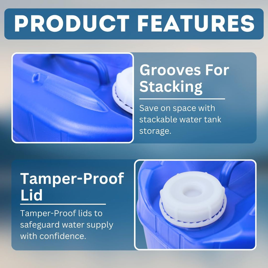 5-Gallon Stackable Water Storage Containers, Water Treatment,5 Gallons Each w/Lids + Spigot, Easy Fill, Survial Supply Emergency Water Storage for Disaster Preparedness, 40 Gallon (8 Tanks)