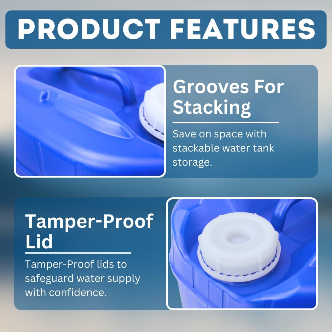 5-Gallon Stackable Water Storage Containers, Water Treatment,5 Gallons Each w/Lids + Spigot, Easy Fill, Survial Supply Emergency Water Storage for Disaster Preparedness, 10 Gallon (2 Tanks)