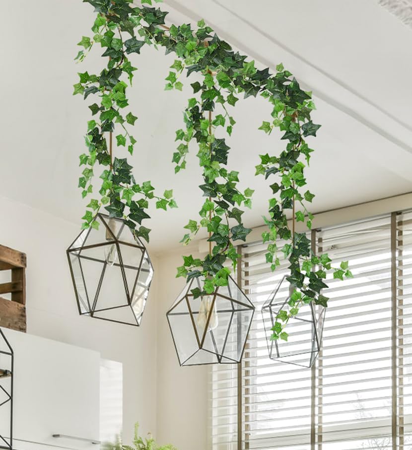 RECUTMS 4Pcs Artificial Vines Ivy Garland 74.8inch Fake Vines with Silk Green Leaves Faux Hanging Plants Greenery Decorations for Bedroom Table Centerpieces Wall Party Wedding Room Decor