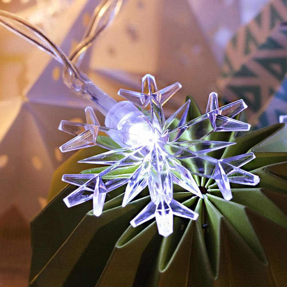 WesGen Christmas Lights，Snowflake String Lights Battery Operated Waterproof 20ft, 40 LED Fairy Lights for Xmas Garden Patio Bedroom Party Decor Christmas Decorations, White