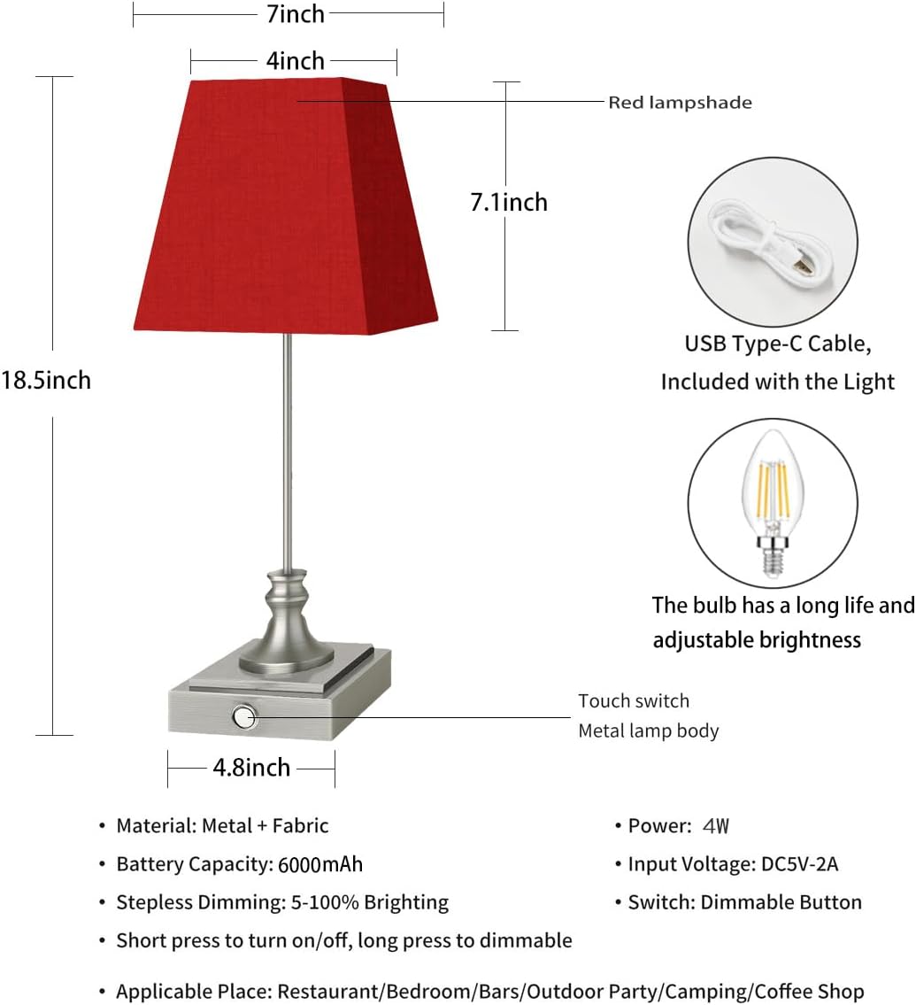 Rechargeable LED Table Lamps with Stepless Touch Control,Sliver Cordless Lamp for Living Room&Bedside&Patio&Shower,Small Desk Lamp(6000mAH Battery),2 Pack for Home Decor,Best Gifts for Family