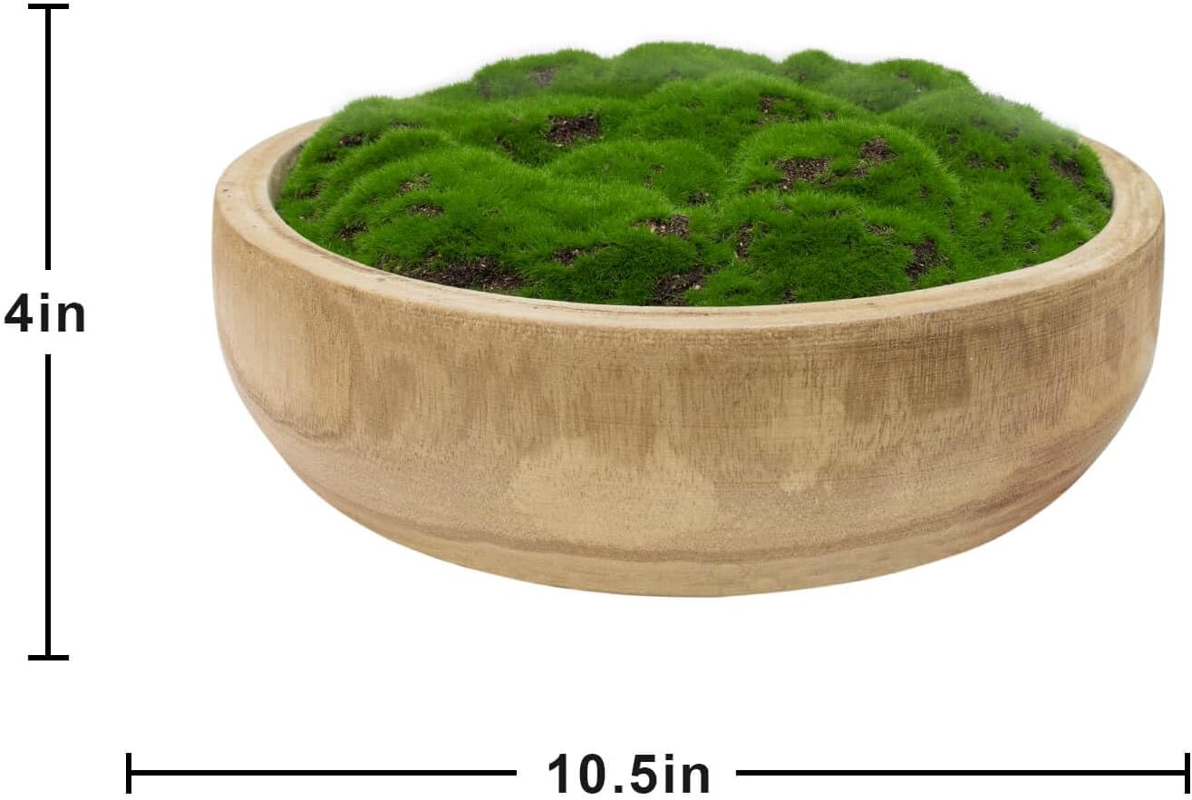 NAHARO Moss Wood Bowl, Natural Round Decorative Dough Bowl, Artificial Moss Centerpiece for Wedding Table, Home Decoration, Living Room, Office, No Maintenance