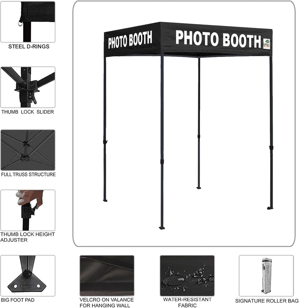 Eurmax USA Printed 5x5 Flat Top Pop Up Canopy Tent Commercial Instant Canopies with Heavy Duty Roller Bag,Bonus 4 Sand Weights Bags (Flat Printed Black)