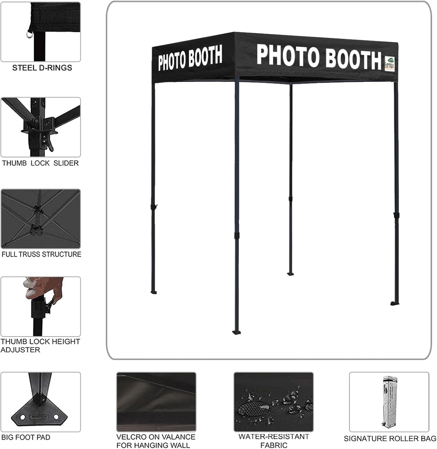 Eurmax USA Printed 5x5 Flat Top Pop Up Canopy Tent Commercial Instant Canopies with Heavy Duty Roller Bag,Bonus 4 Sand Weights Bags (Flat Printed Black)