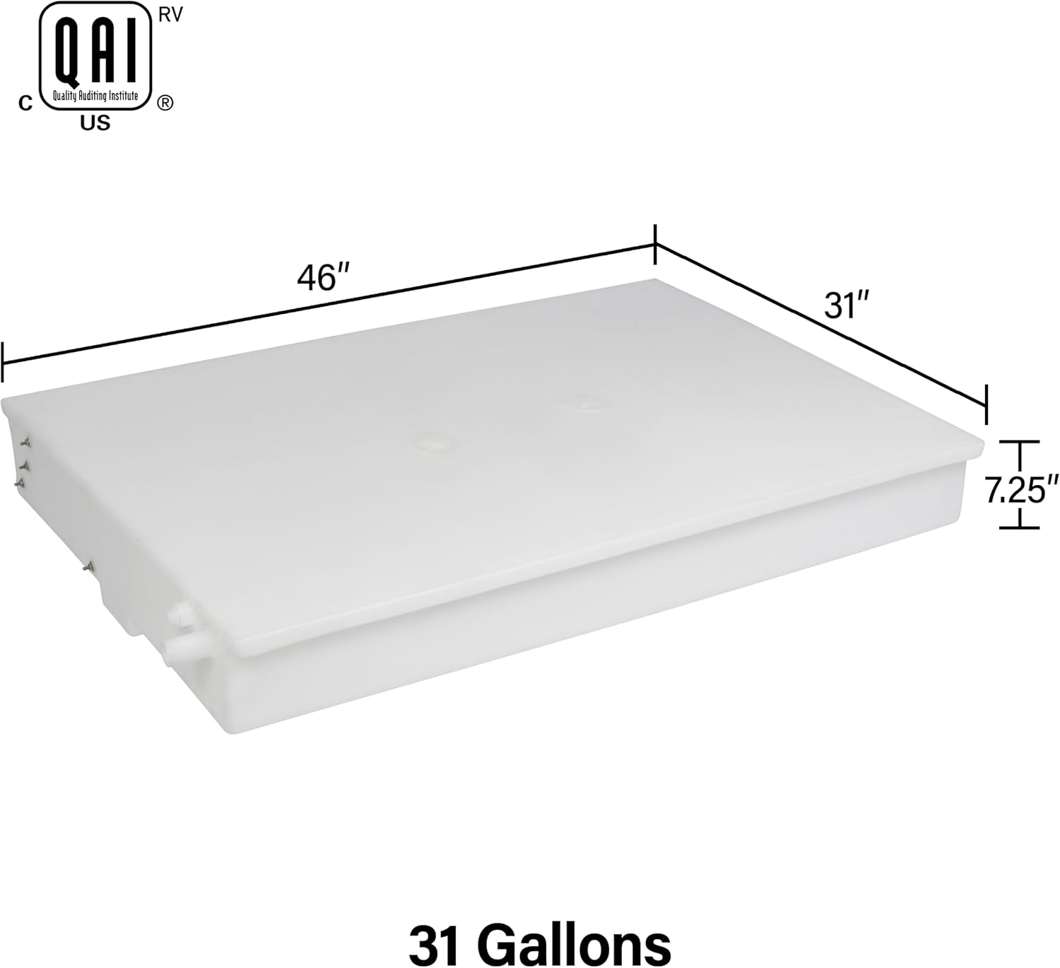 31 Gallon RV Fresh Water Tank, Potable Water Storage Tank for Drinking, Cooking, Cleaning, Showering, for Campers, Trailers, Motorhomes, RVs, Low-Profile Shape, 46" x 31" x 7.25" (WT-1315)