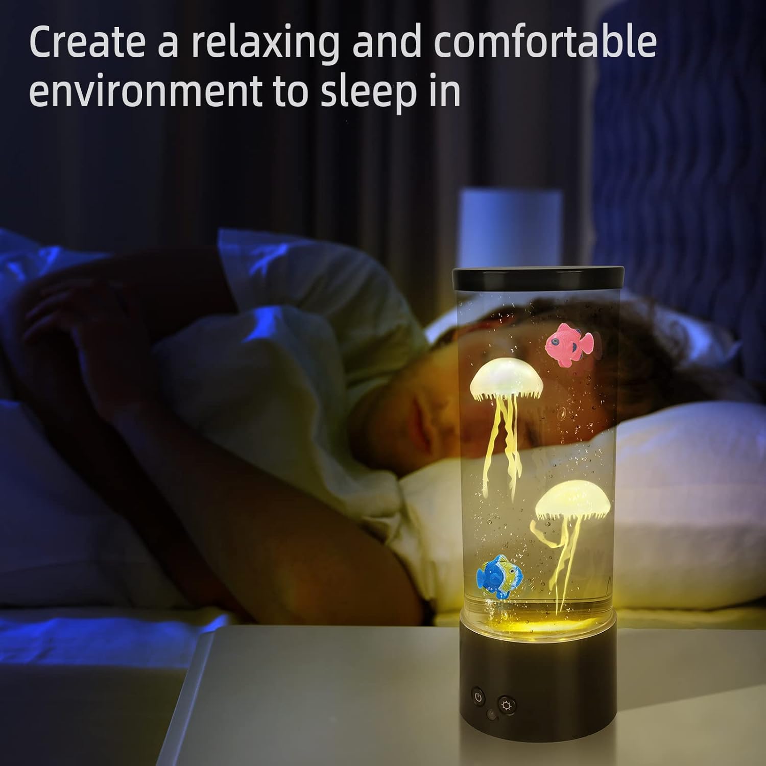 PINPON Jellyfish Lamp Color Changing Artificial Fish Tank with USB & Battery Powered Option 4 Lighting Modes Aquarium Lamp with Remote Control Mood Light for Relax