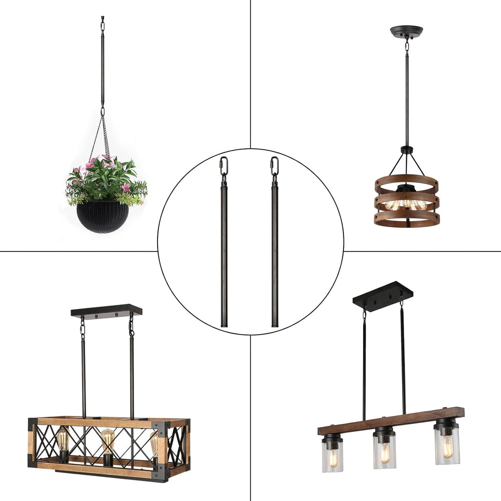 Giluta Threaded Extension Rod for Pendant Light Island Lighting Chandeliers, 2 Rods M10 Lighting Fixture Downrods and Stem 11.8 Inches Matte Black with Chain Link Connectors