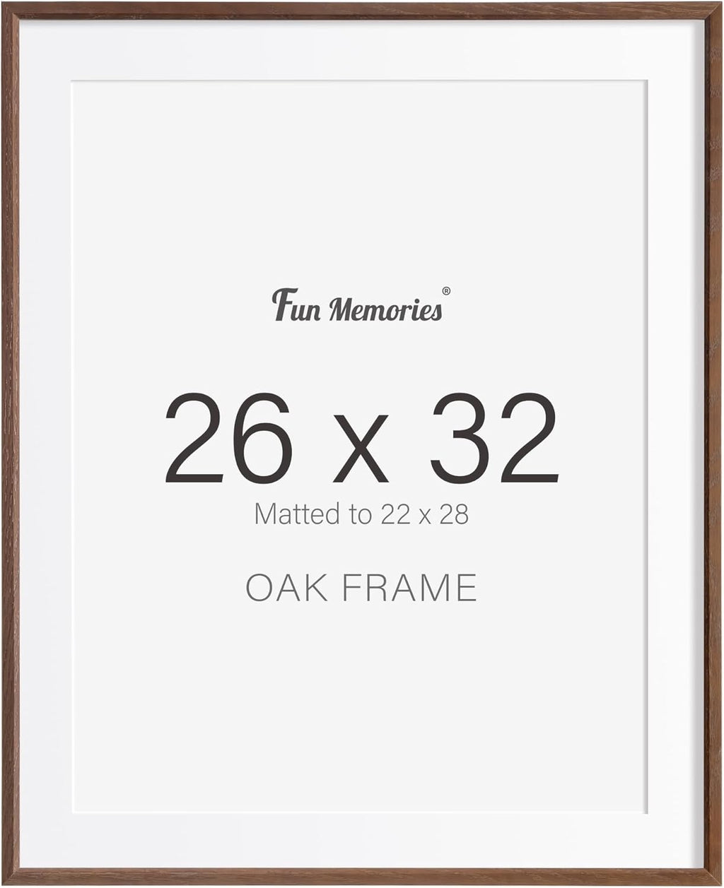 Fun Memories 26x32 Oak Picture Frame for Wall, 26x32 Frame with Matted to 22x28, Solid Wood Picture Frames for Wall Art Photo and Prints (Walnut, 1 Pack)