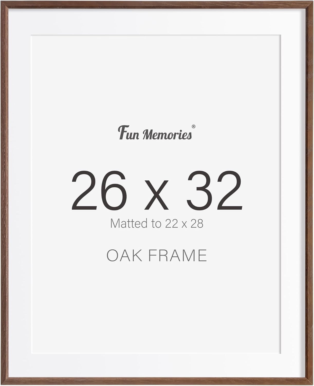 Fun Memories 26x32 Oak Picture Frame for Wall, 26x32 Frame with Matted to 22x28, Solid Wood Picture Frames for Wall Art Photo and Prints (Walnut, 1 Pack)