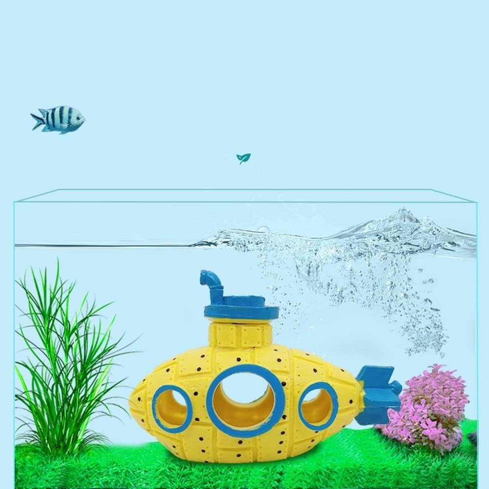 Yellow Floating Submarine Ornament for Fish Tank - Cute Retro Style Resin Decor, Safe Tankmate Toy for Betta, Cichlids, Goldfish, Shrimp, Hermit Crabs, Aquarium Accessory