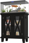 20 Gallon Fish Tank Stand with Cabinet Storage and Power Outlets (4 AC 2 USB), Modern Aquarium Cabinet with Adjustable Shelves, MDF Frame, 298LBS Capacity, Black