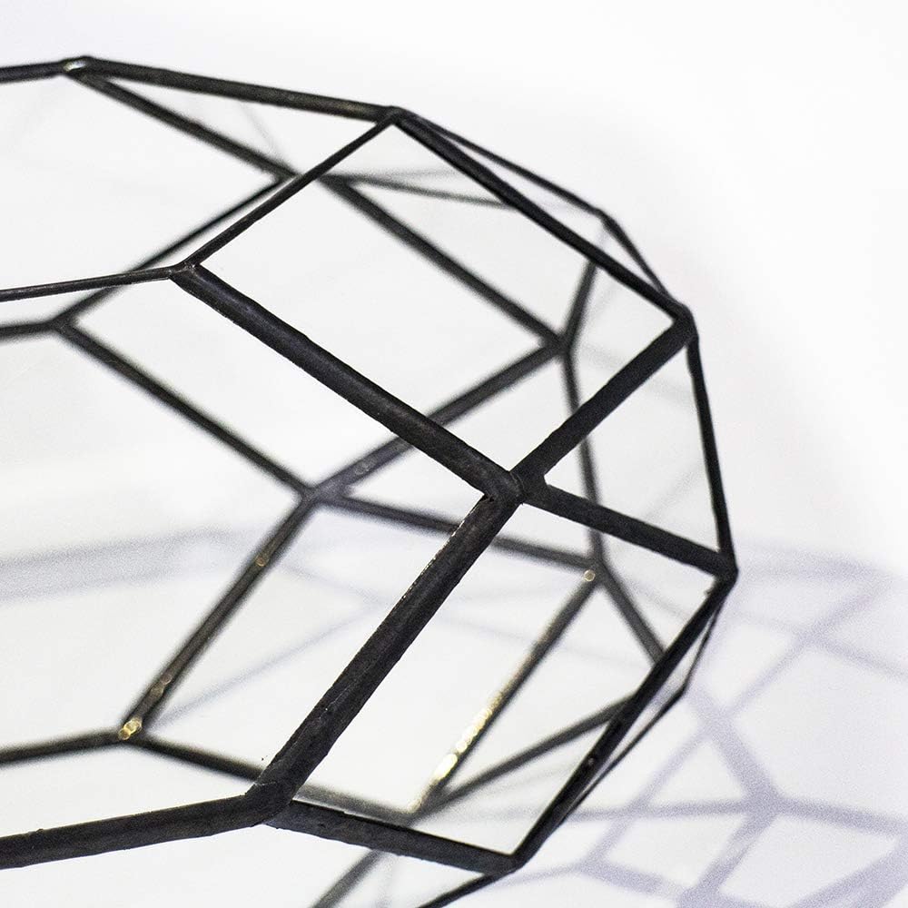 Ferrisland Handmade 10" Large Glass Terrarium Irregular Geometric Planter Indoor Air Plants Holder Window Balcony Display Succulent Flower Pot, Black