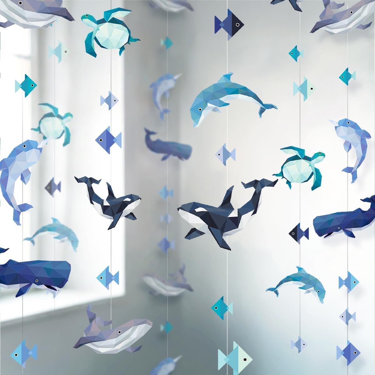 Cheerland Under The Sea Party Decorations Sea Creature Garland Hanging Geometric Nautical Whale Turtle Orca Garland Ocean Party Supplies Marine Life Decor for Baby Shower Birthday Aquarium Classroom