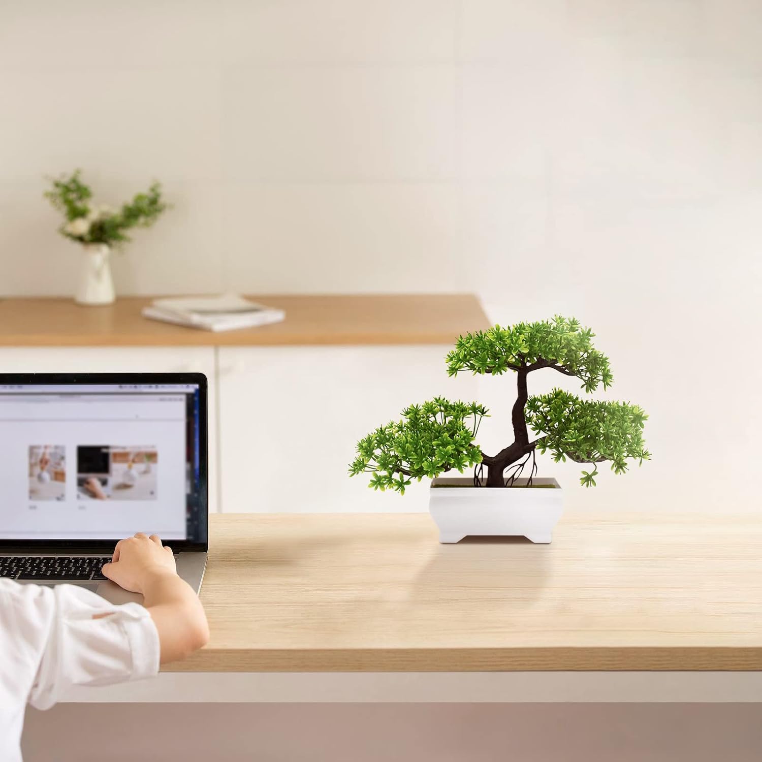 Artificial Bonsai Tree Cloud Pine Bionic Plant Indoor Small Fake Plants Decor Zen Garden Desk Home Desktop Office Bathroom Shelf Bedroom Living Room Decorations (Green)