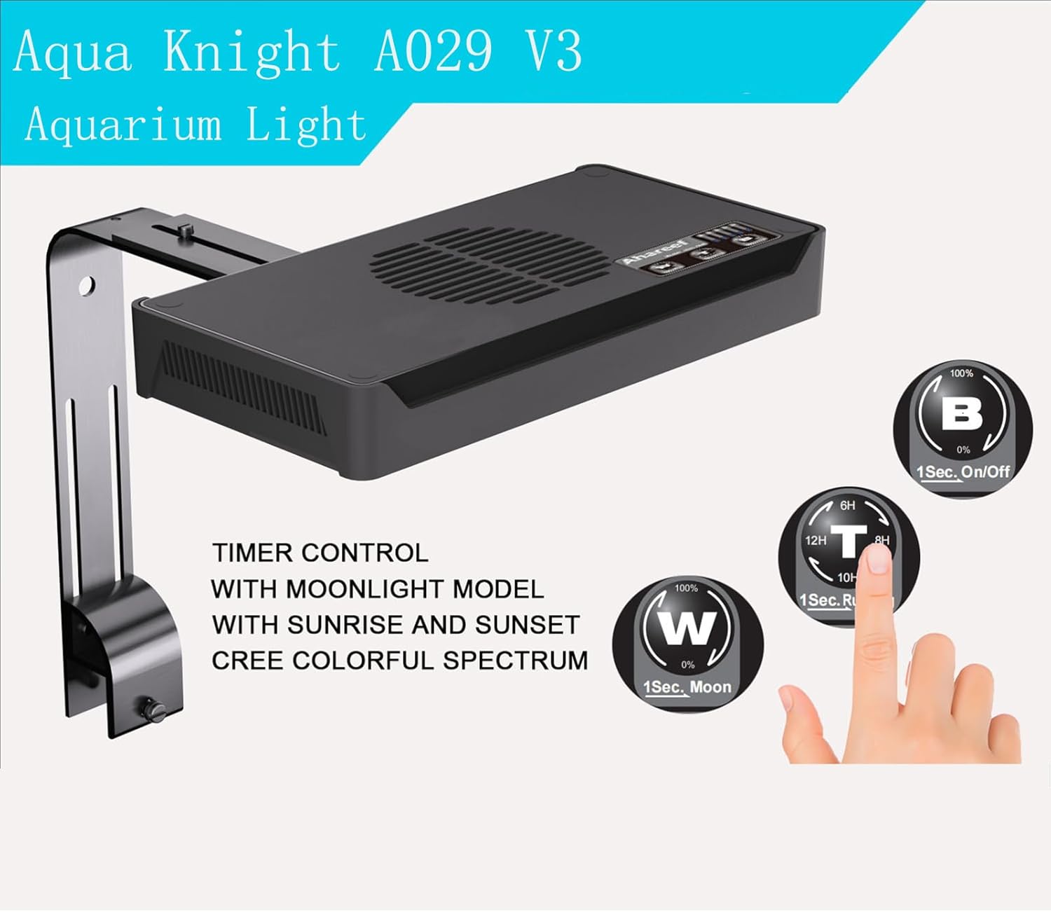 Aqua Knight A029 3rd Gen 30W Full Spectrum Reef Aquarium Light 2 Channels Dimmable Control with Timer Sunrise Sunset Moonlight for 10-24Inch(40Gal Saltwater Nano Tank (Coral SPS LPS Fish)