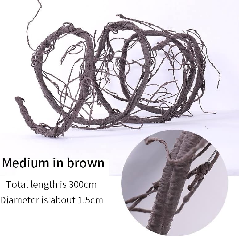 300cm/118inch Flexible Brown Medium Artificial Tree Branches Fake Tree Trunk Garland Rattan Wreath Cherry Blossom Grape Vines Floral for Wall Hanging Front Door Reptile Habitat Decoration