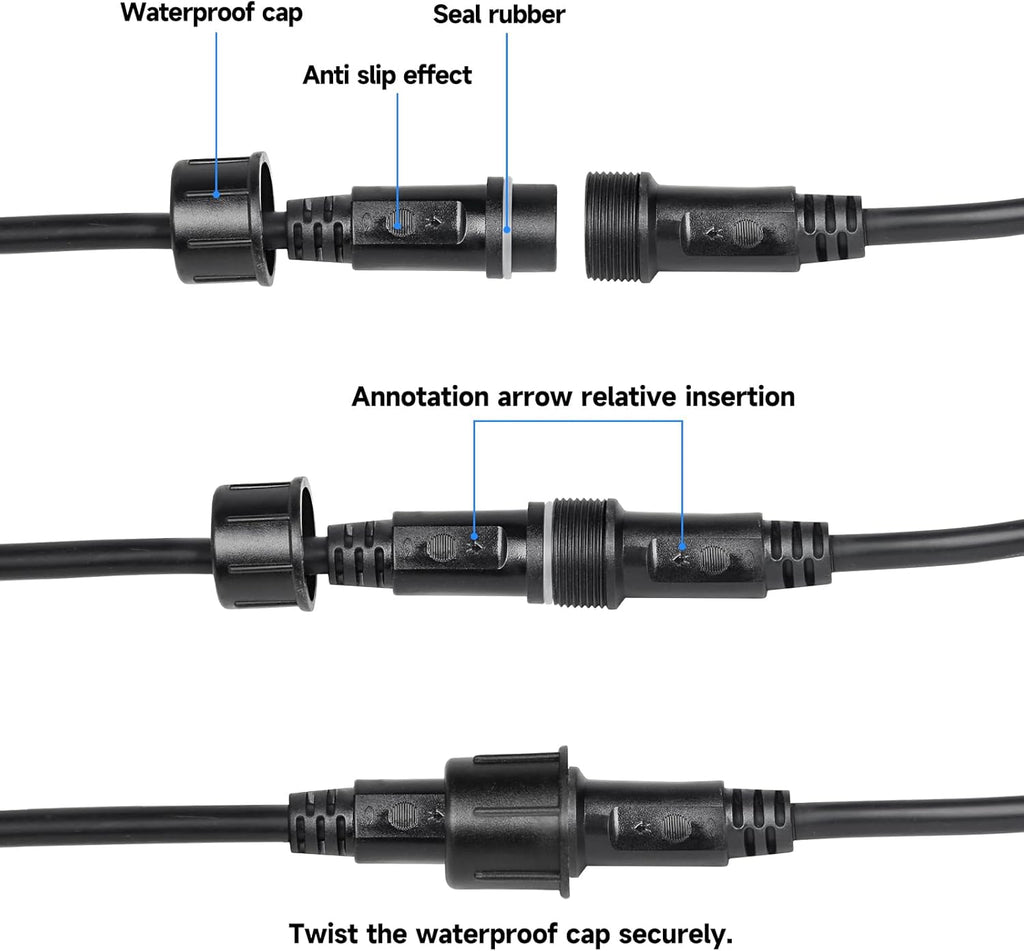 MAD OWL 3 Pin Waterproof LED Wire Connector, 16 AWG 196.8 inch/5M IP68 Male and Female Heads Extension Cable for Indoor and Outdoor LED Strip Light(1 Strip Black)