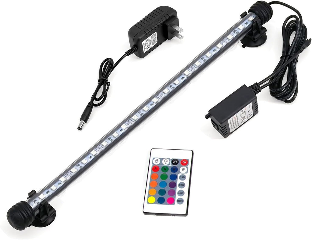 15 inch RGB Aquarium Lights, Underwater Fish Tank Lights IP68 Waterproof Color Changing Adjustable Memory Submersible Remote Control Aquarium Tank Sucker Hood Strip Waterfall Lights