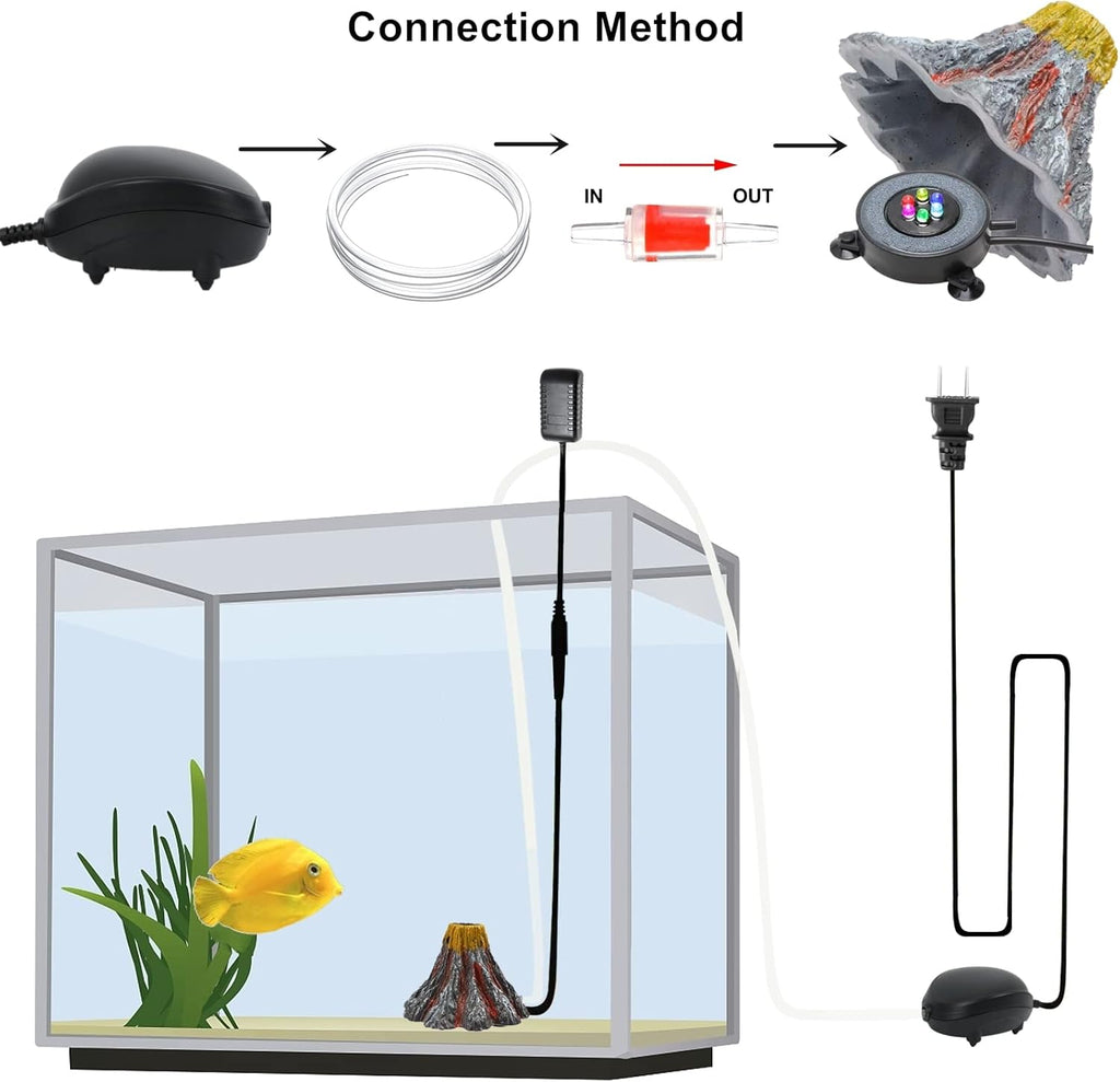 Aquarium Bubble Light Fish Tank Bubbler Lamp with 6 LEDs, Volcanic Stone Landscaping and Trachea, Aquarium Decoration Kit