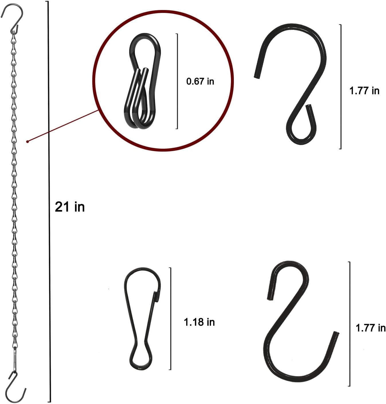 Adjustable Hanging Chain with Hooks, 20.8 Inch, Black