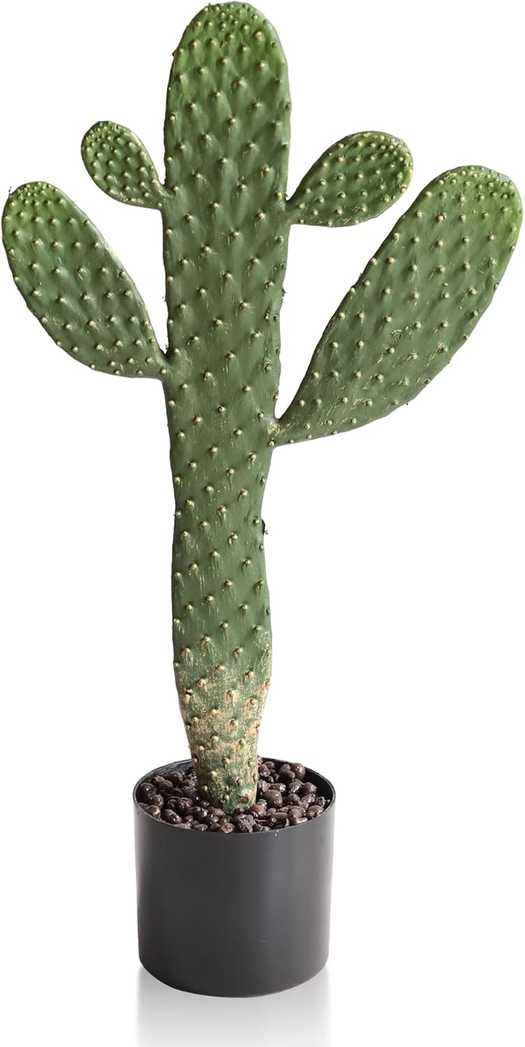Artificial Cactus Potted Plant Faux Cacti 19 Inch Cactus Plant with Black Planter for Home Garden Office Decor Indoor Outdoor