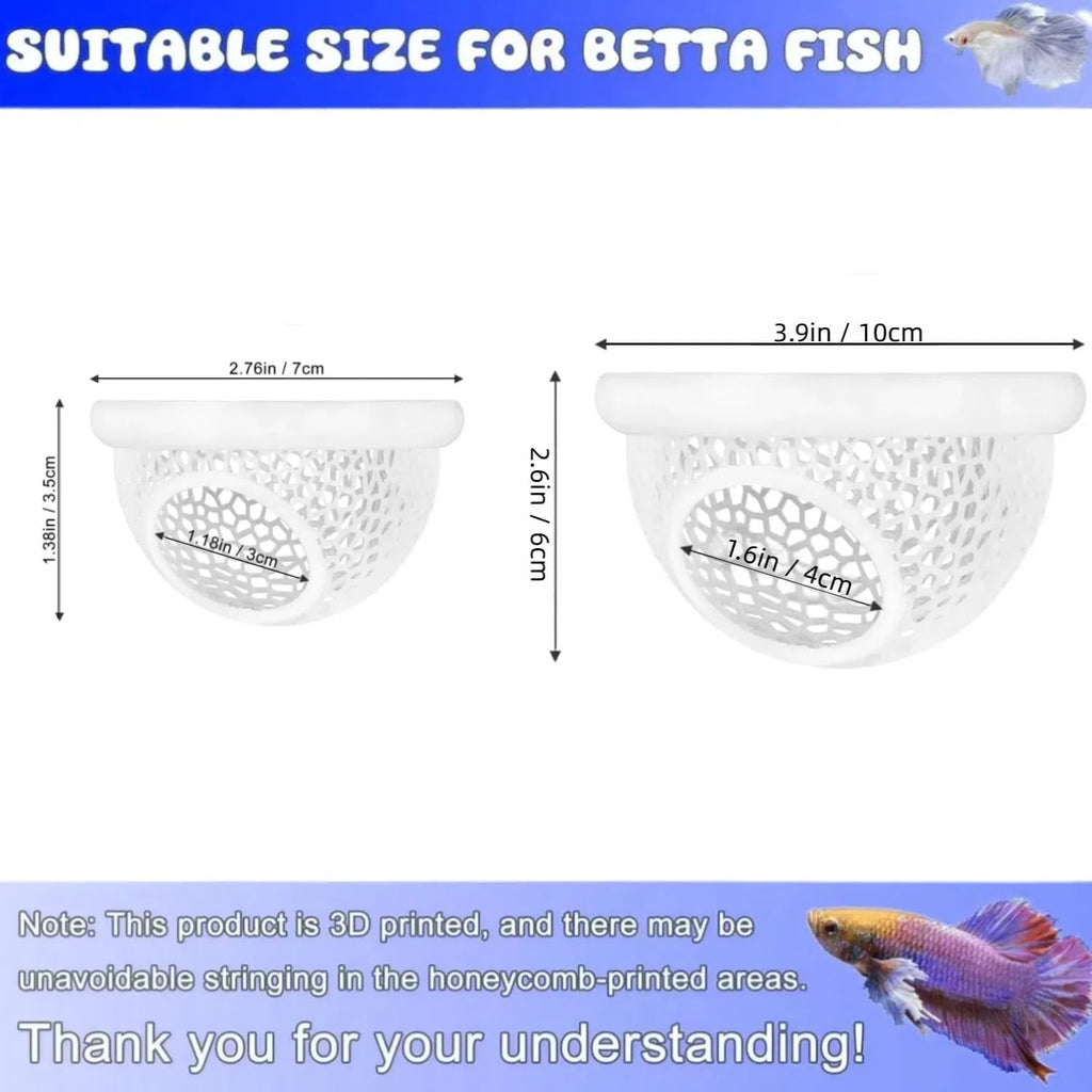 Floating Betta Hide & Shrimp Tank Accessories: 3D Printed Aquarium Decor, Multi-Functional Betta Hammock and Feeding Ring, Stress-Free Resting Spot for Small Fish Tank,Small&Large,White