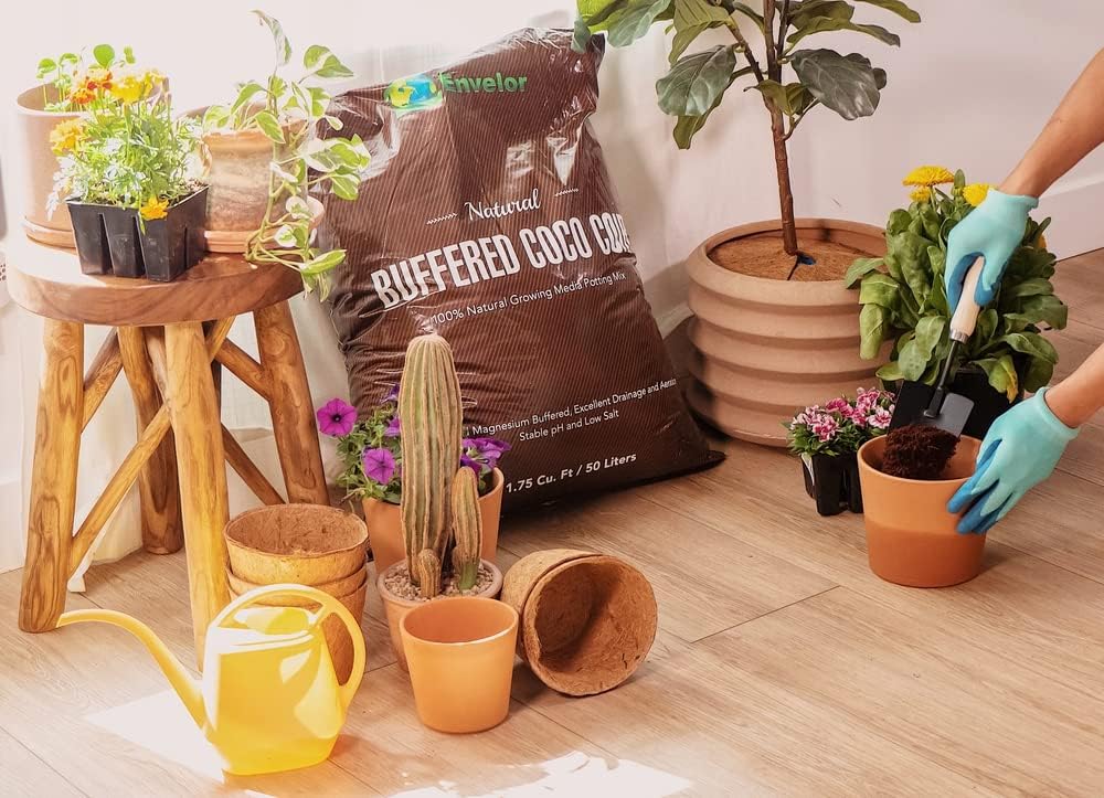 Potting Soil Mix 50 Liter Bag Envelor Indoor Plants Soil for Outdoor Plants 1.75 Cubic Feet Potting Mix Hydrated Coco Coir for Plants Buffered Ready to Use Natural Plant Top Soil