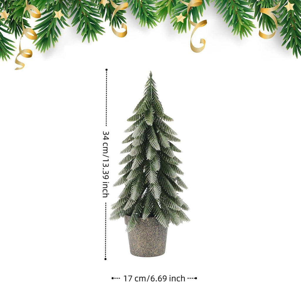 Mini Artificial Pine Trees in Decorative Pots, 2 Pack L Size Small Christmas Tree, Green Holiday Tabletop Christmas Trees Christmas Decorations for Bedroom Xmas Gifts (L)