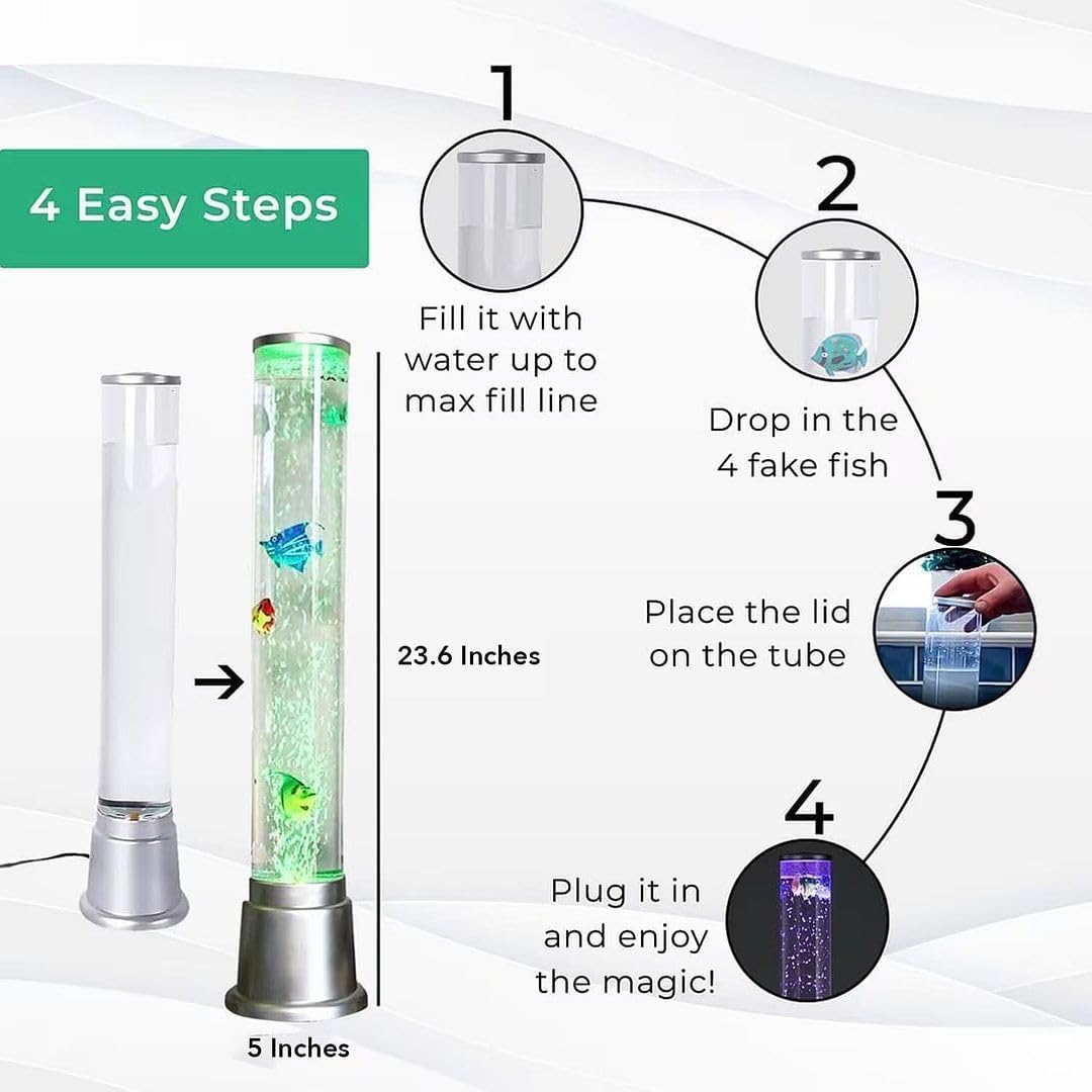 Fish Lamp Sensory Bubble Tube Bubble Lamps Aquarium Night Light 6 LED Color Changing Sensory Tubes Table Lamp Lava Bedroom Lamps Home Decor Desk Fake Fish Tank Christmas Gifts Men 1.9FT