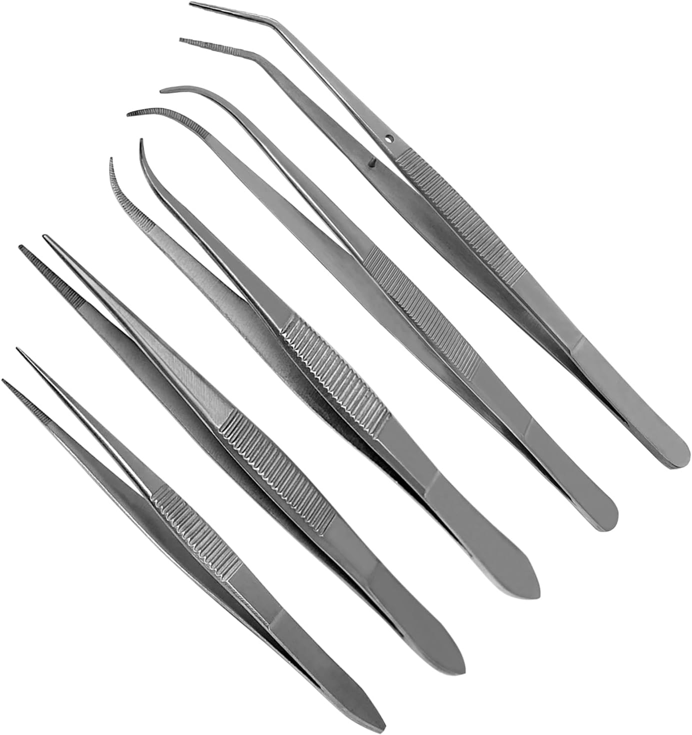Splinter Forceps - Fine Point - Tweezers Stainless Steel Straight & Curved (Set of 5 Pcs. Str/Cud)