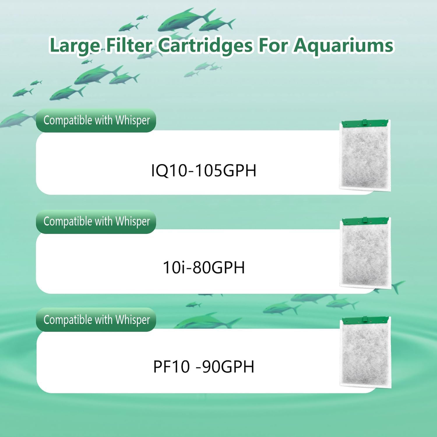 Aquarium Filter Cartridge Compatible with Whisper Power Filters,Replacement Filter Cartridges for IQ10-105GPH (Medium, 3-Pack)