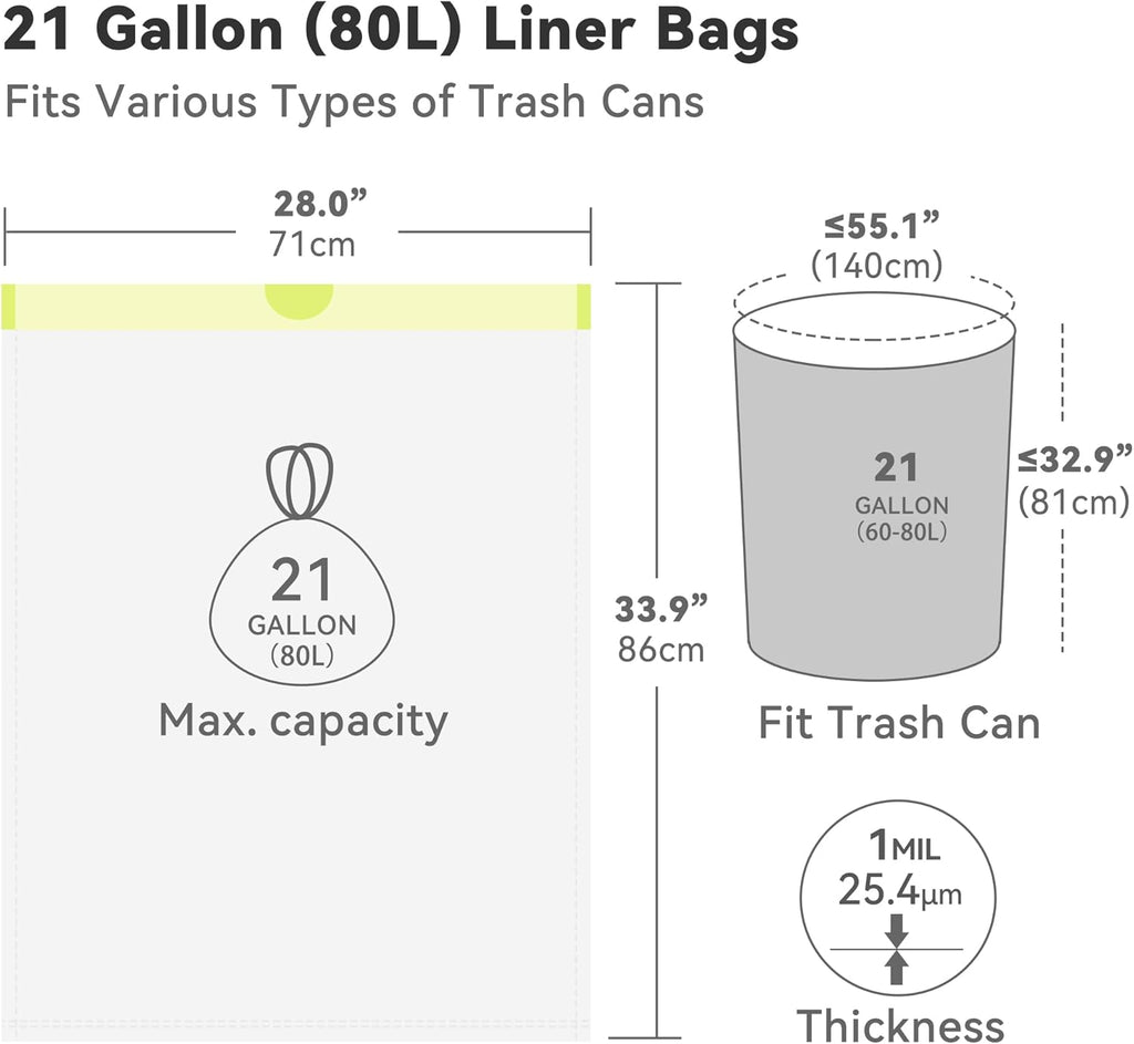Ninestars Extra Strong White Trash Bags with Drawstring, Multiple Sizes 90 Count, Kitchen Drawstring trash bags 90 Trash Bags (21 gallon 90 ct)