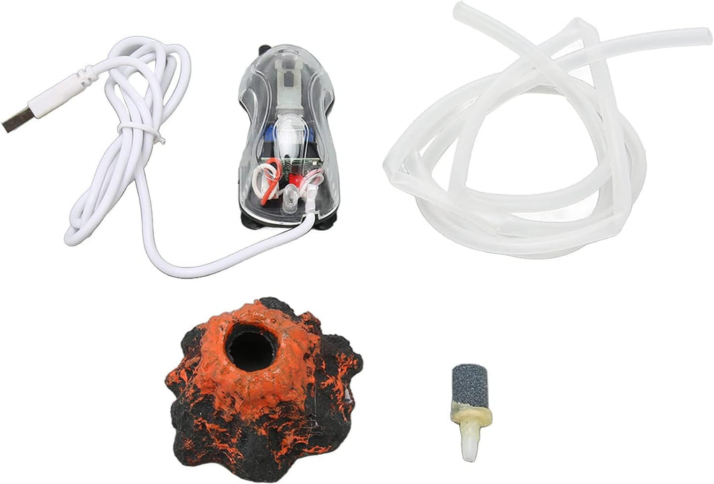 Aquarium Volcano Ornament Kit Lifelike Oxygenation Aquarium Air Bubbler Volcano Decorations with Hose for Landscaping Safe Material Vivid Effect Increase Oxygen Level USB Plug