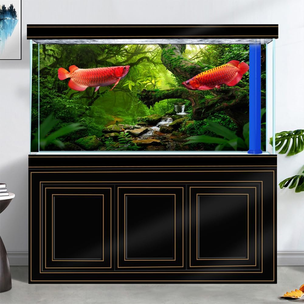 36X24IN Tropical Forest Green Huge Tree Reptile Habitat Aquarium Background, Green Natural Landscape Rainforest Fish Tank Decorations Background, Nature Art Terrarium Background