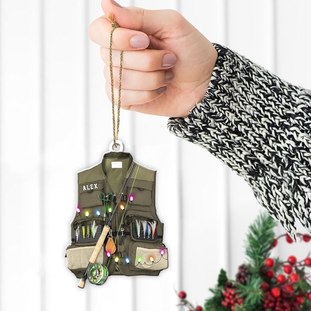 Personalized Fisherman Shirt 2D Flat Acrylic Ornament, Bass Fishing Christmas Ornament, Fishings Tools Keepsake, Fish Ornaments Fishing Man Decor Ornaments Fisherman Dad Gift 140