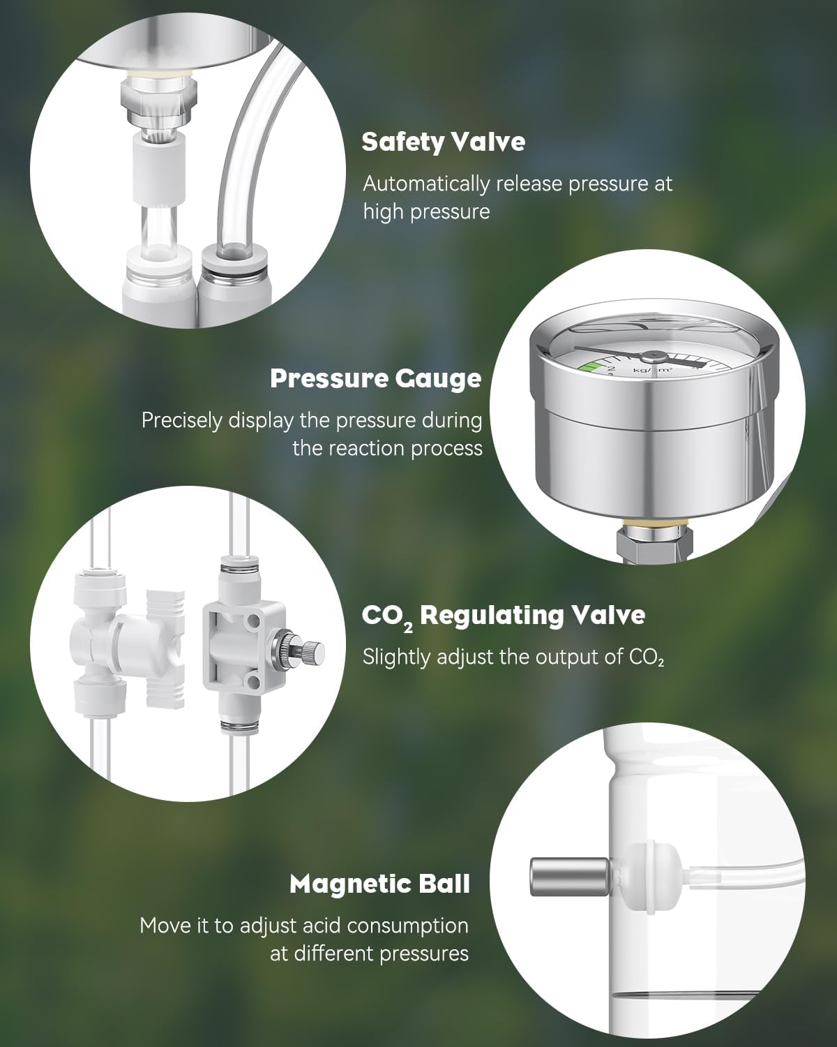 Pawfly Aquarium CO2 Generator System Kit, CO2 for Aquarium Plants, CO2 Generator for Plants, DIY CO2 Aquarium Kit with CO2 Diffuser Regulator Pressure Gauge and Safety Valve